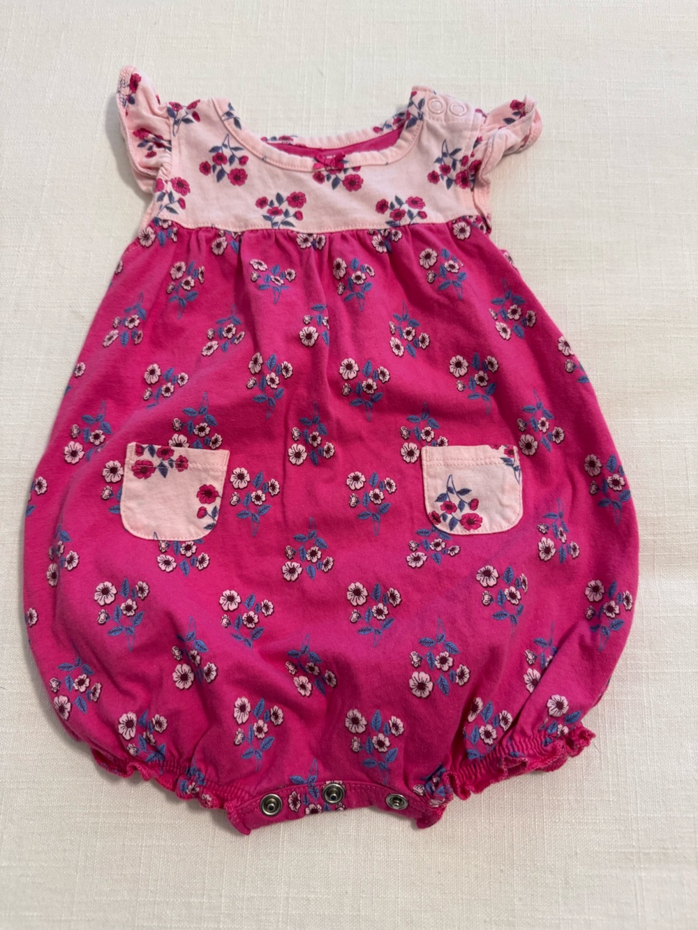 Carter's Bright Pink Floral Baby Girl One-Piece Romper